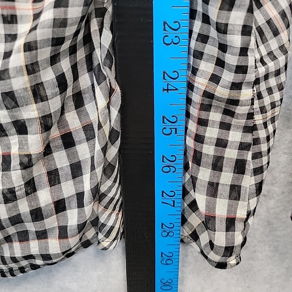 L.A.M.B. Ruched Plaid Button Front Roll Tab Blouse Shirt Pockets Womens Size 12 - Picture 9 of 13